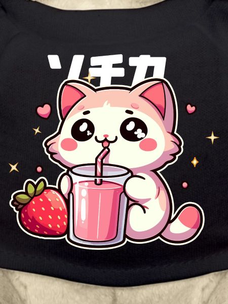Kawaii kitten drinking strawberry smoothie
