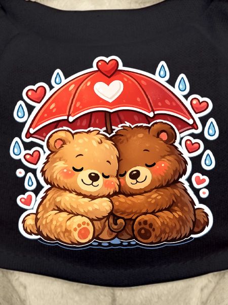 Cuddly bears under heart rain