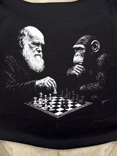 Charles Darwin spielt Schach mit Affe
