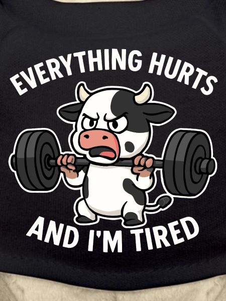 Angry Cow Lifting Weights Illustration