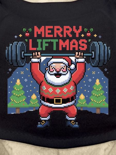Pixel Santa lifts weights