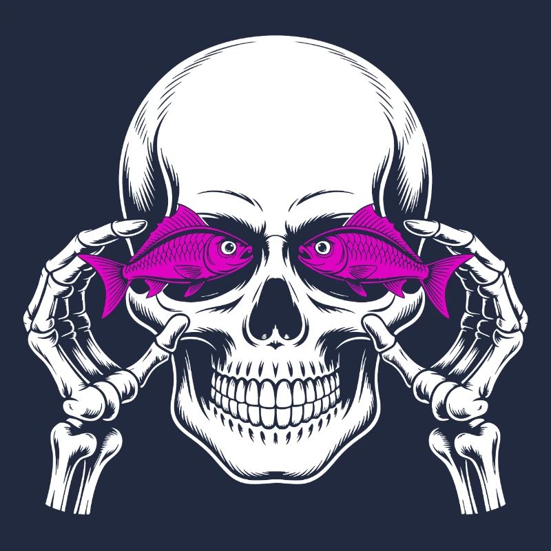 Skull and crossbones with fish