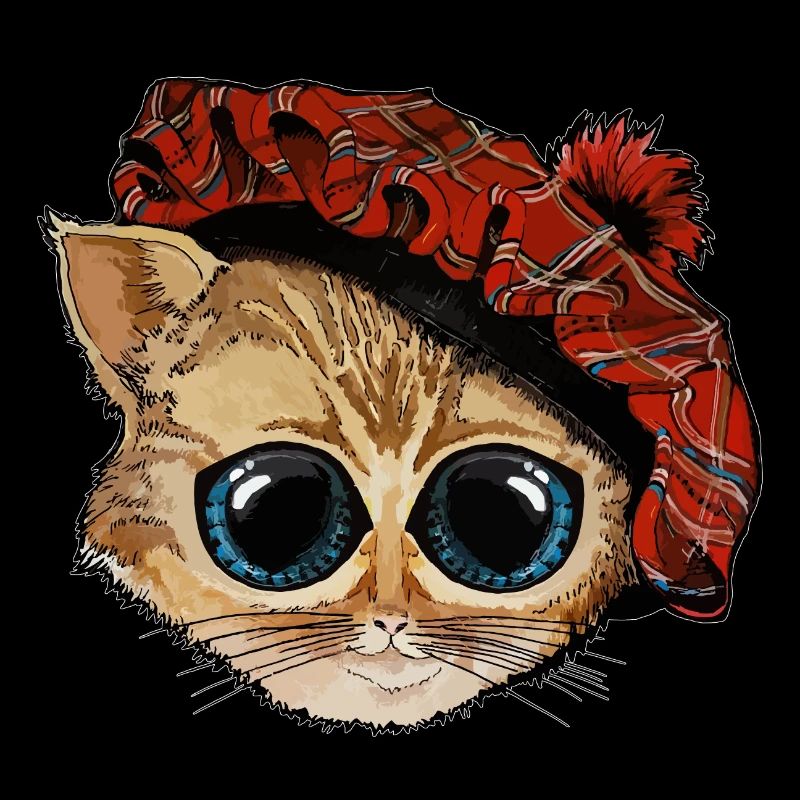 Cute Cat Head with Scottish Hat
