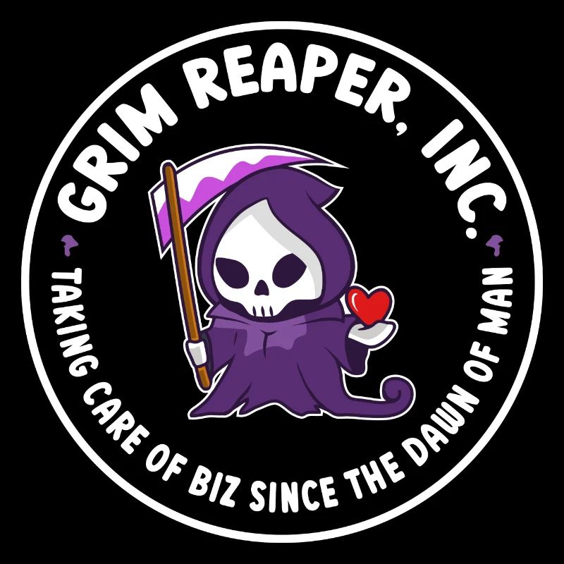Funny Grim Reaper Inc. Logo, Goth Dark Humor