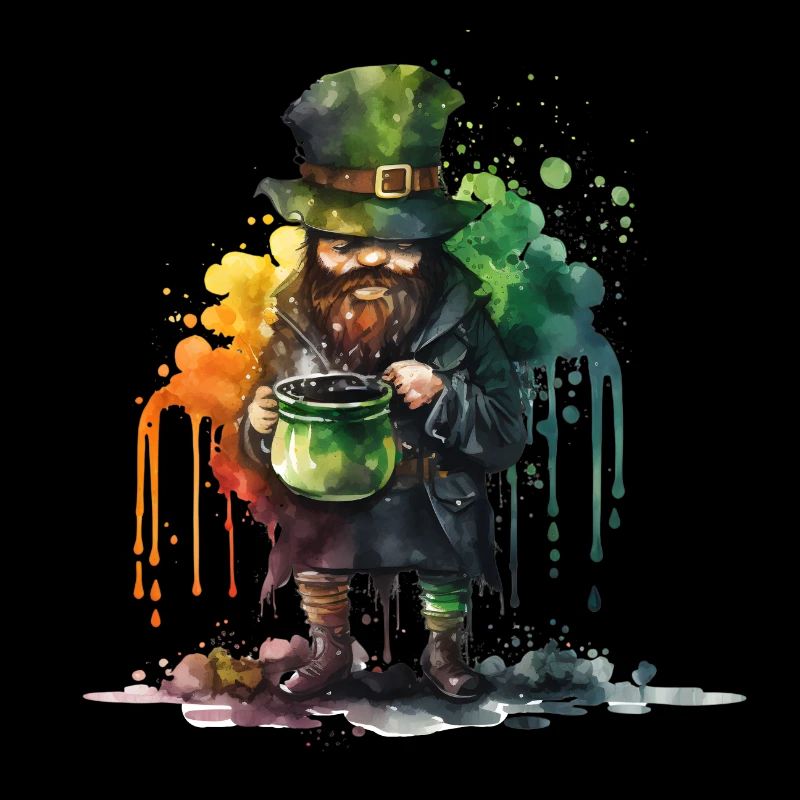 Leprechaun with pot and watercolors