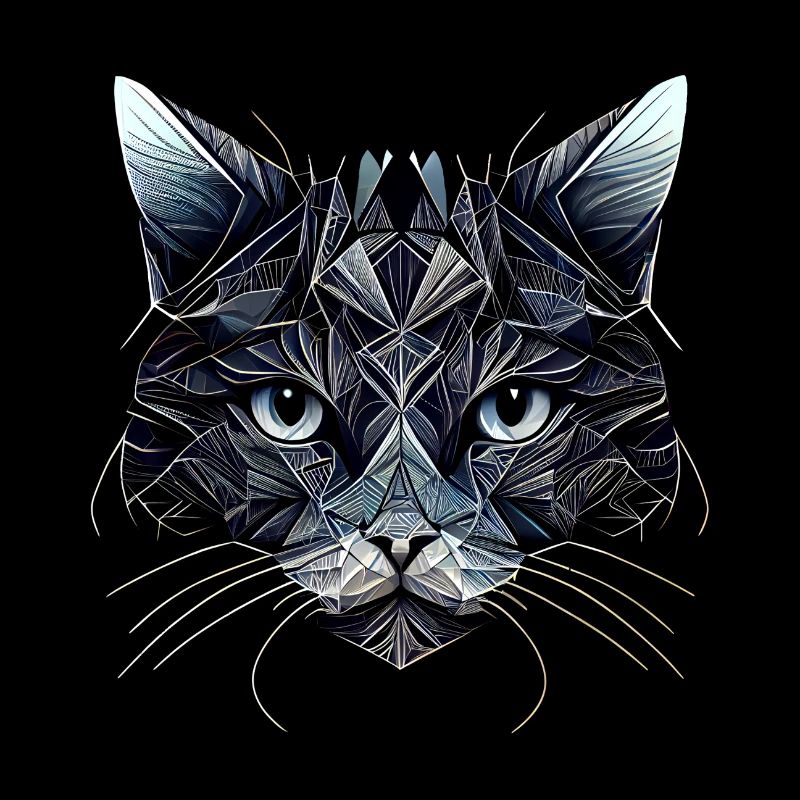 Black cat face with geometric patterns