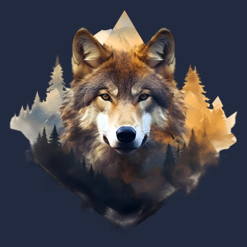 Wolf with mountains