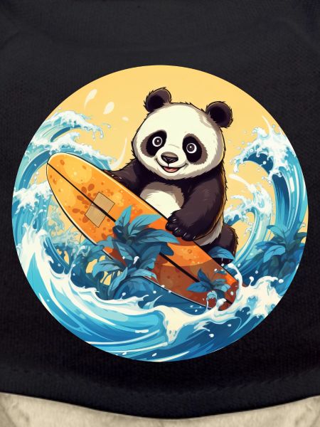 Surfing panda at sunset