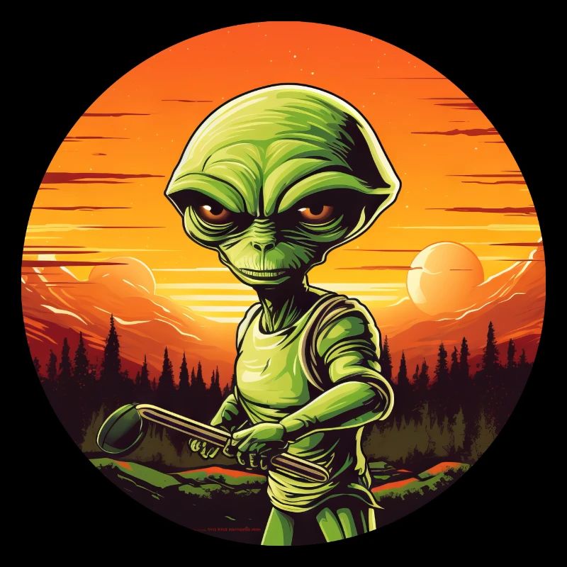 Green Alien Golfer - Aliens Playing Golf
