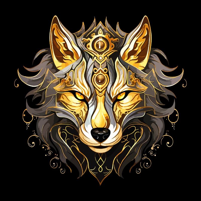 Wolf Wolf Head Gold Mystical Nature Wilderness Art