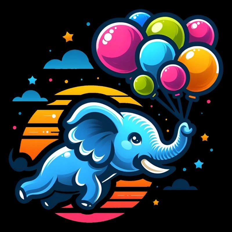 Éléphant volant avec des ballons colorés