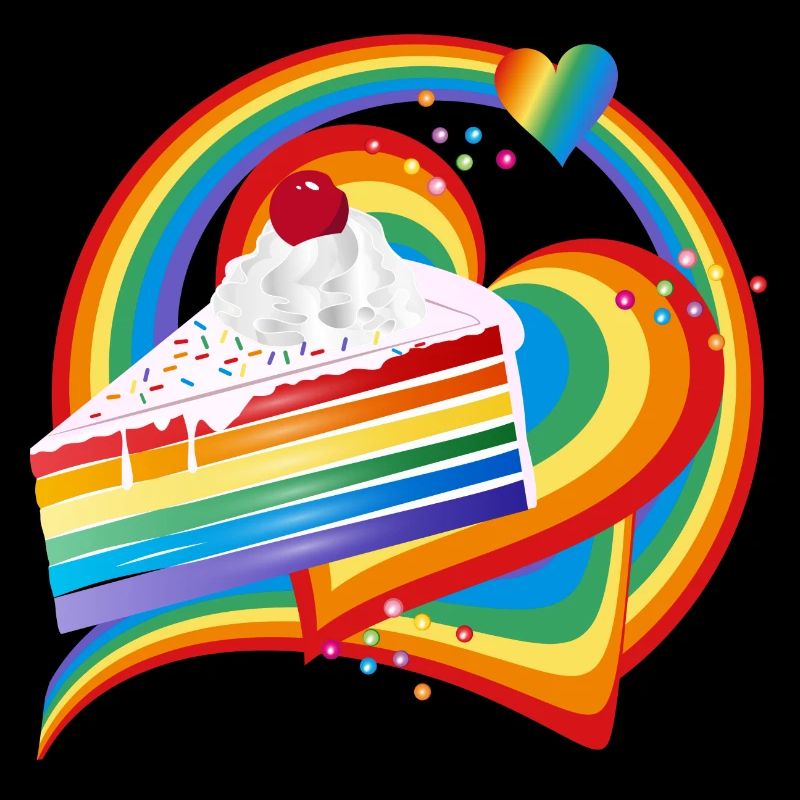 Stück Regenbogen Kuchen mit Sahne und Kirsche