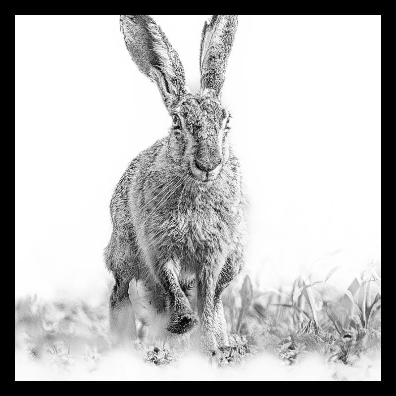Hoppelnder Hase schwarweiss