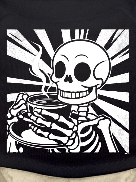 Skeleton drinking coffee