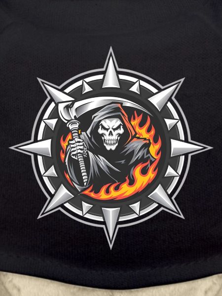 Flammender Sensenmann auf Stachelkamm
