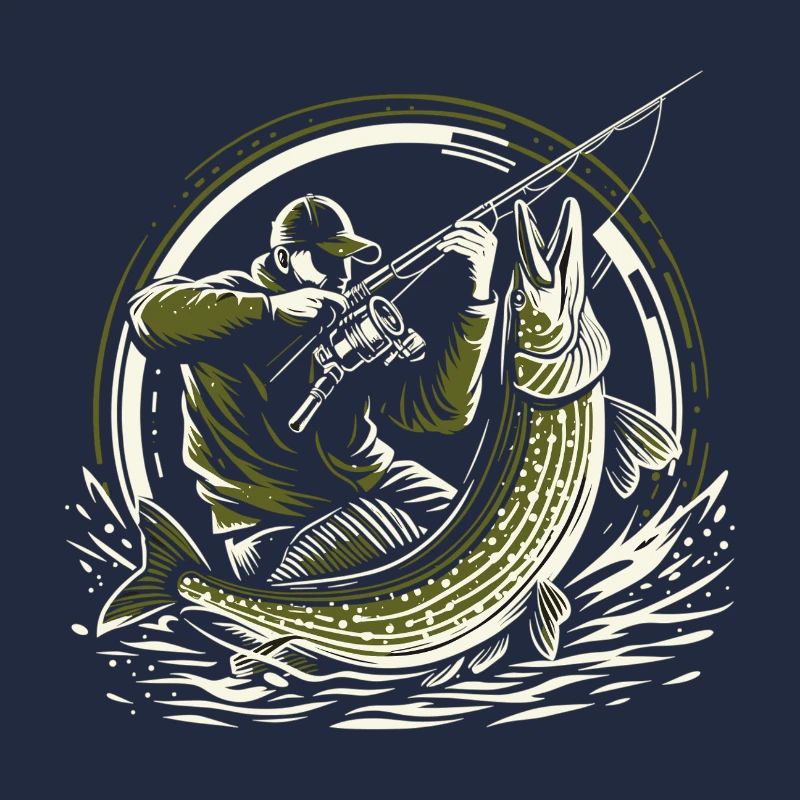 Pêche Pêcheur Brochet Poisson Géant Vert Olive Cadeau