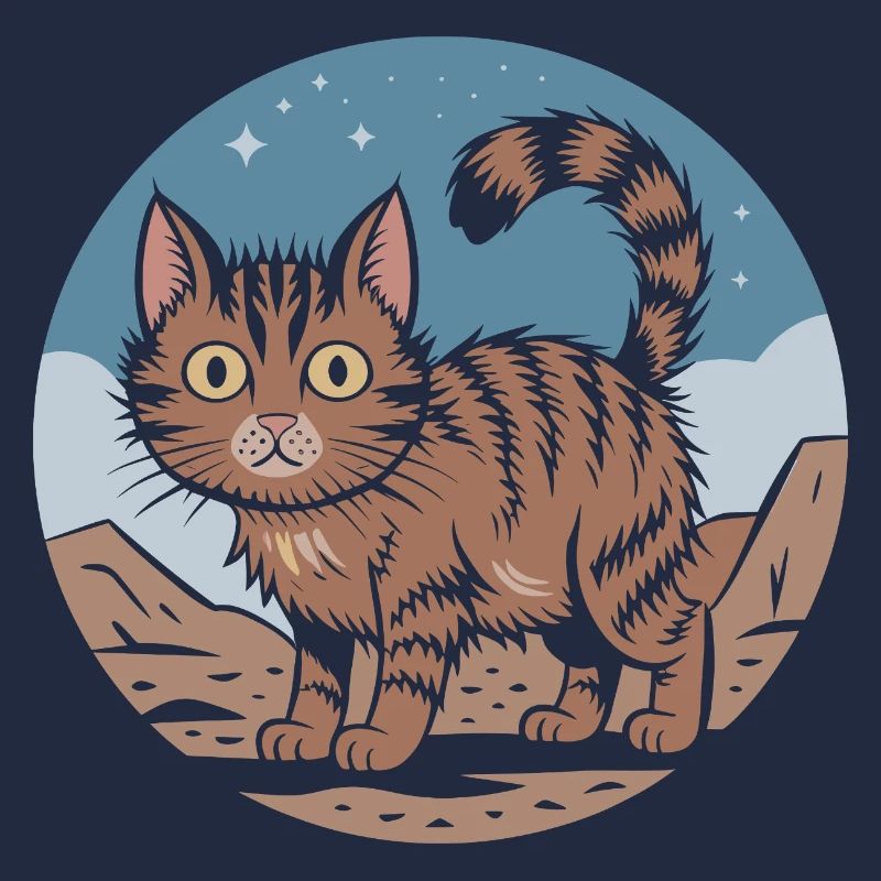 Mignon Chat Rétro Aventure Ciel Nocturne Cadeau