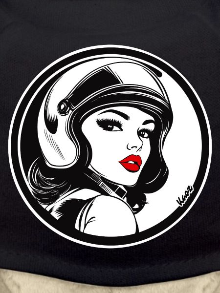 Retro Chic Racer Frau mit Helm