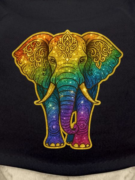 Regenbogen Elefant mit Goldmuster