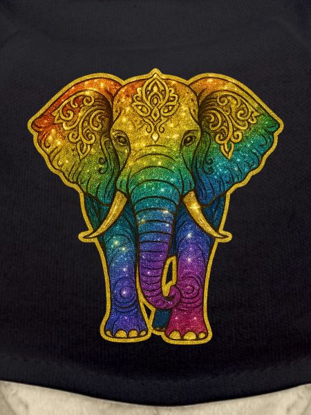 Rainbow Elephant Gold Glitter