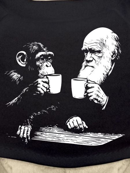 Darwin and monkey drinking Coffee 