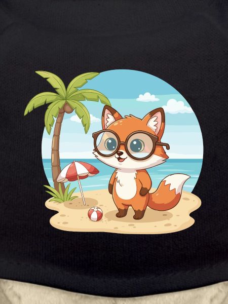 Süßer Fuchs mit Brille Strand-Sommerurlaub