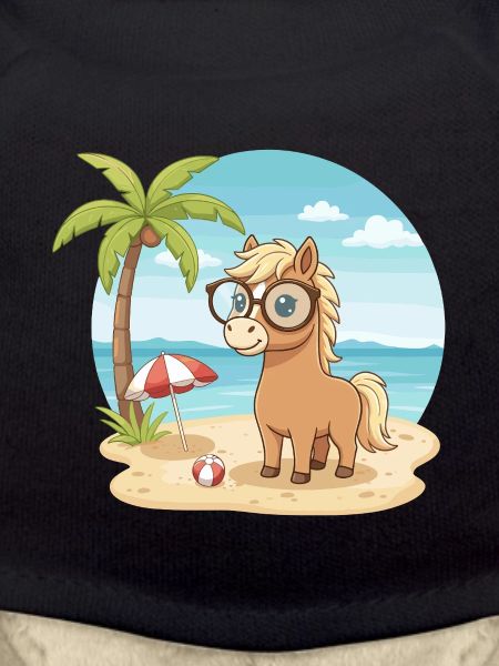 Süßes Pferd mit Brille Strandsommerurlaub