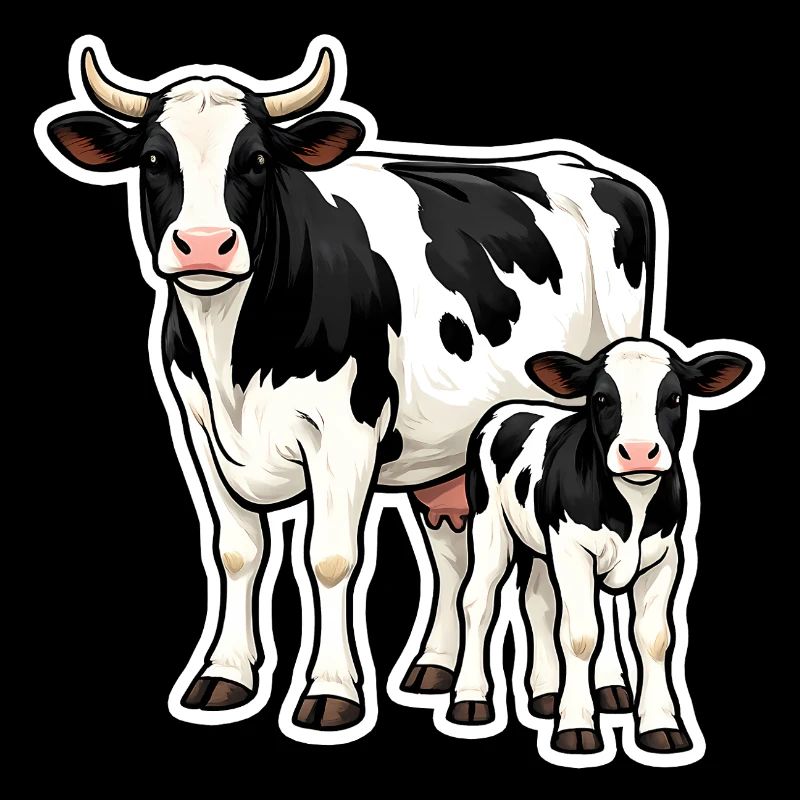 Kuh mit Kalb – liebevolle Bauernhof Illustration