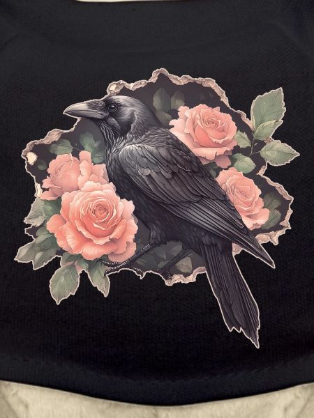 Raven with roses