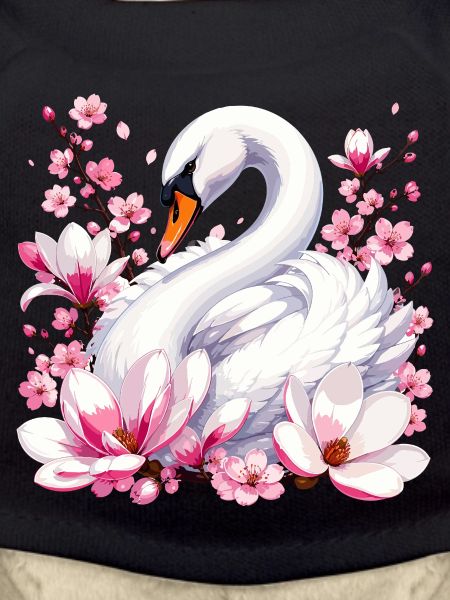 White Swan with Cherry Blossoms