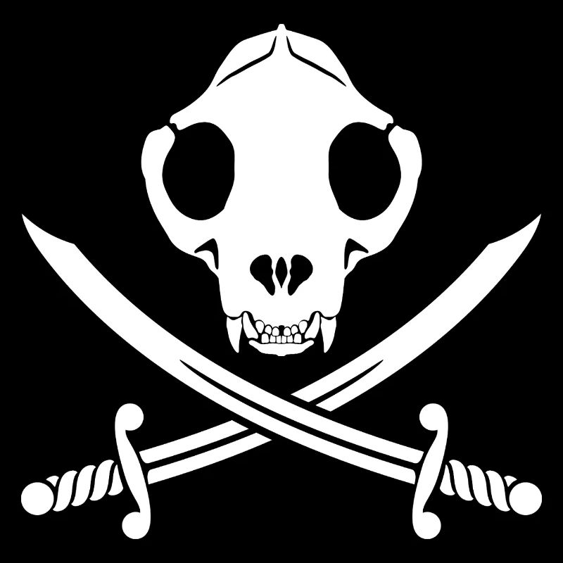 Funny Black White Jolly Kitty Pirate Skull Sabers