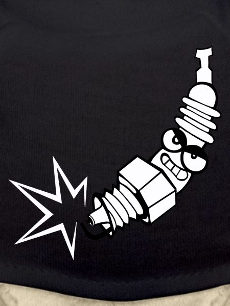 Spark plug comic with face
