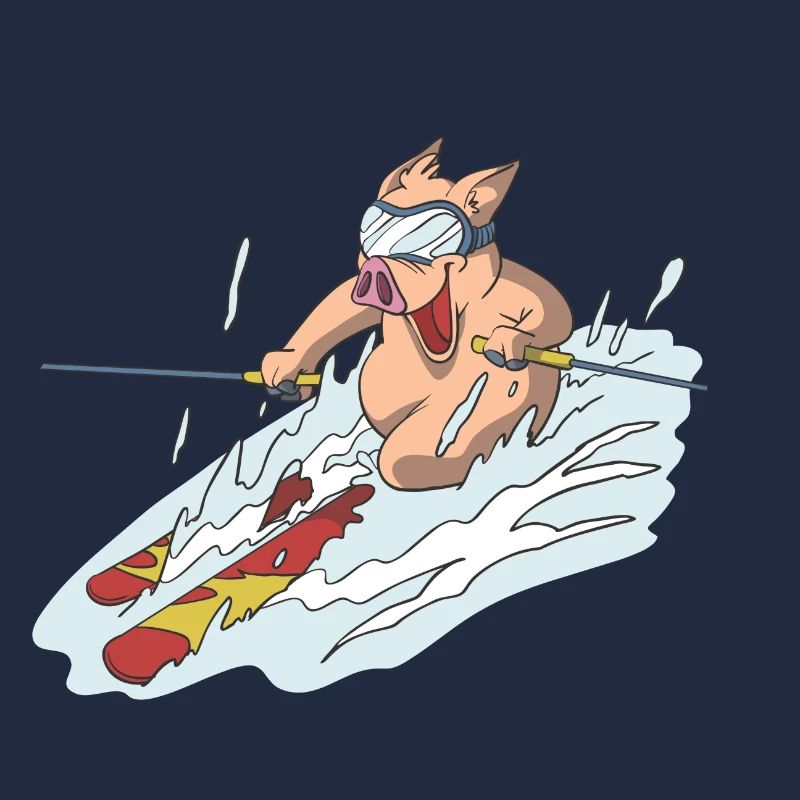 Cochon à skis dans la courbe
