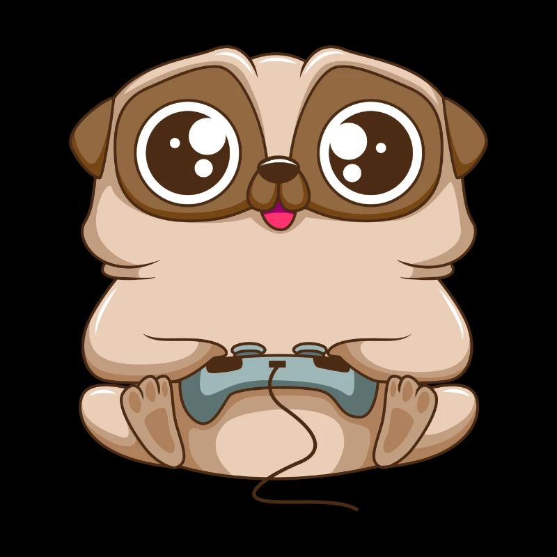 Cute gaming pug dog with gaming controller
