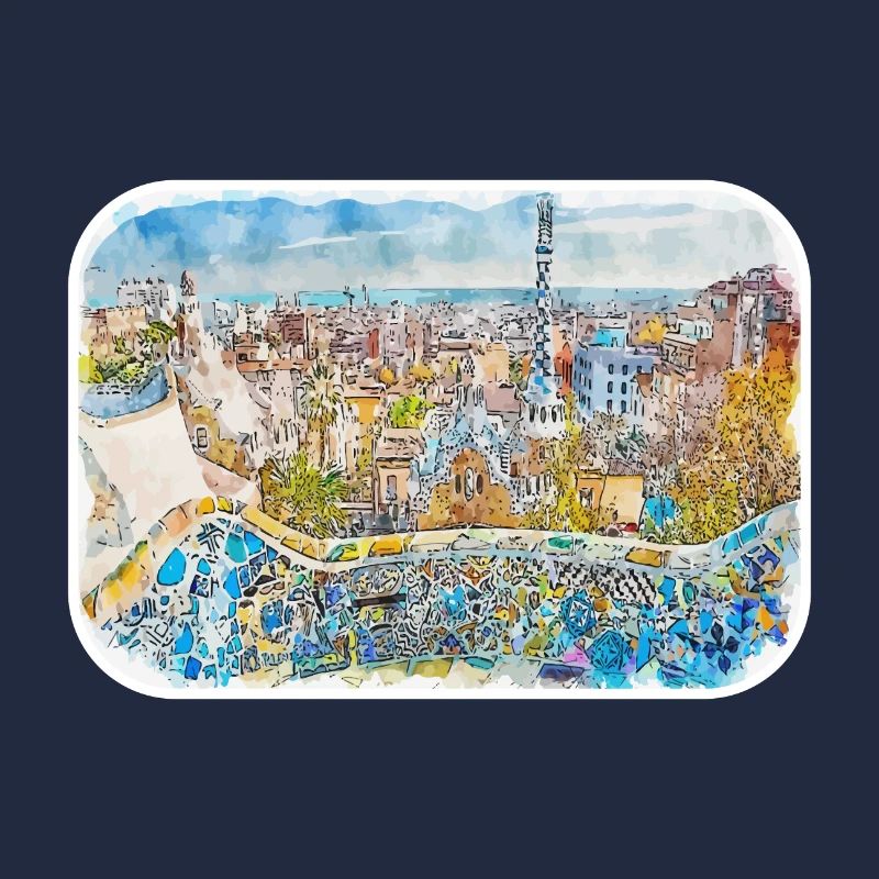 Barcelone Espagne Aquarelle Esquisse Dessin Dessiné