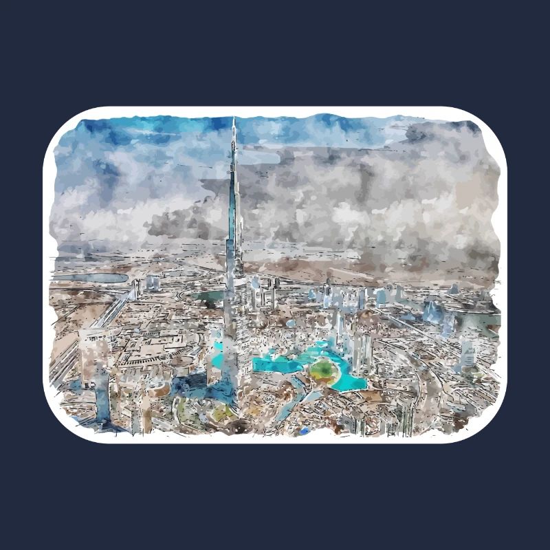 Dubaï EAU Aquarelle Esquisse Peinture dessinée à la main