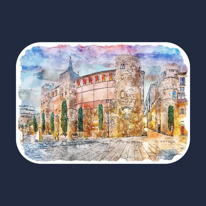Barcelone Espagne Aquarelle Sketch Illustration