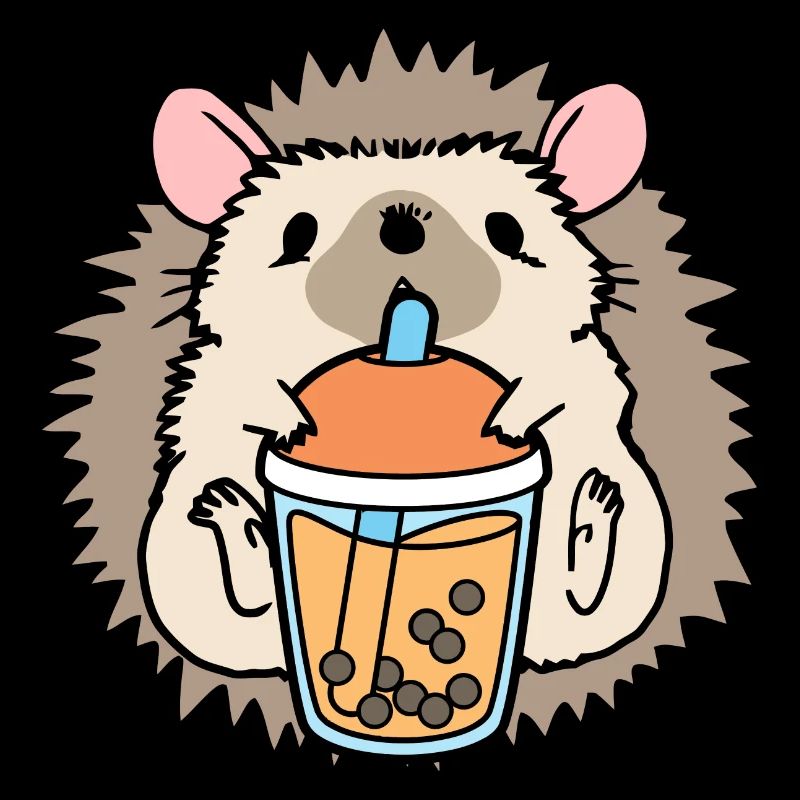 Bubble Milk Tea Hedgehog Drinking Boba Tea
