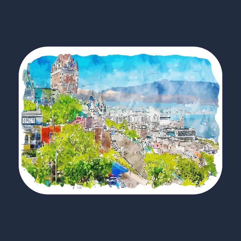 Quebec Canada Watercolor Sketch Drawn Illustration