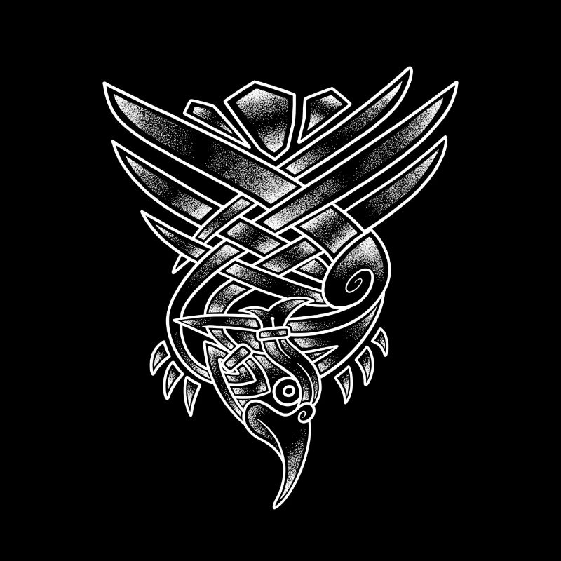 Corbeau line art dotwork blanc nordique Viking