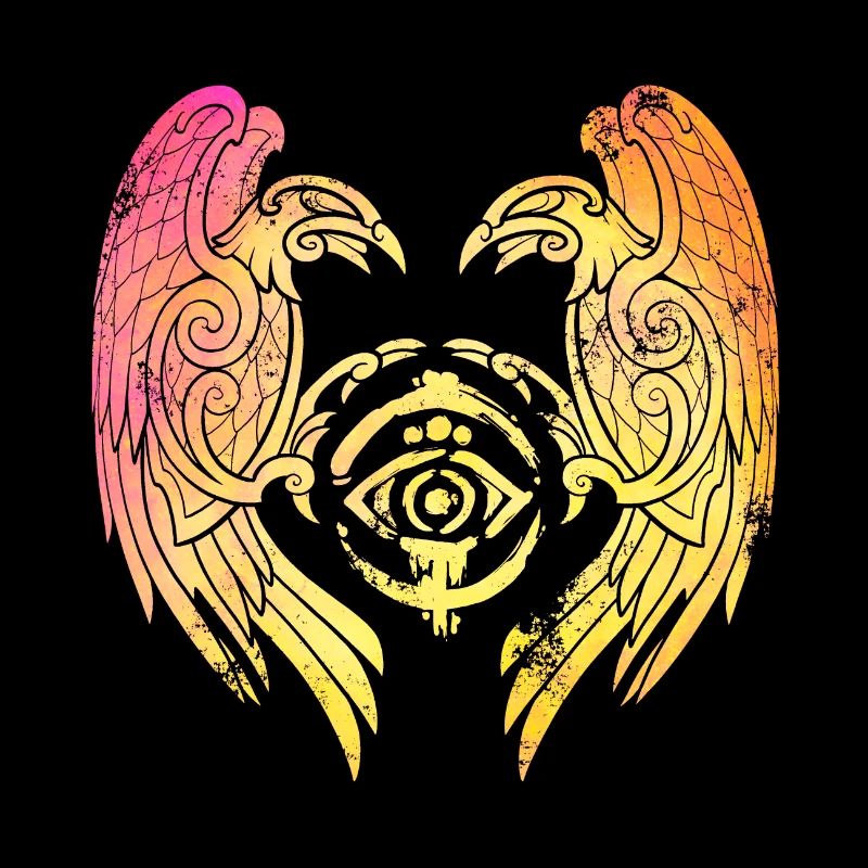 Hugin et Munin corbeau Vikings coloré