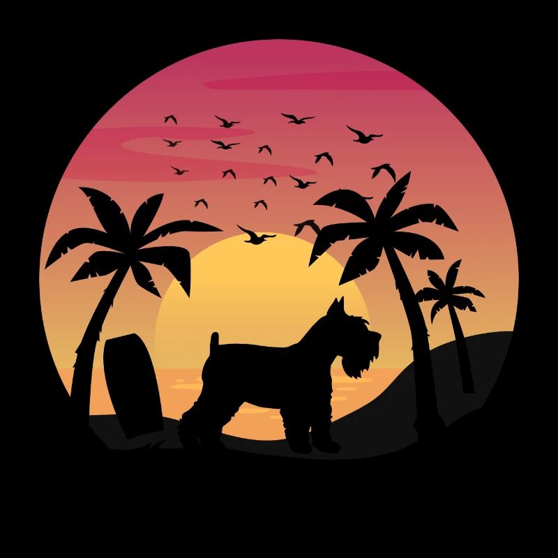Schnauzer miniature Dog Surfing Beach Coucher de soleil