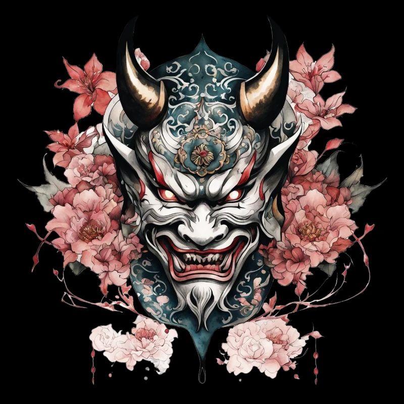 Demon Hannya Mask with Flowers