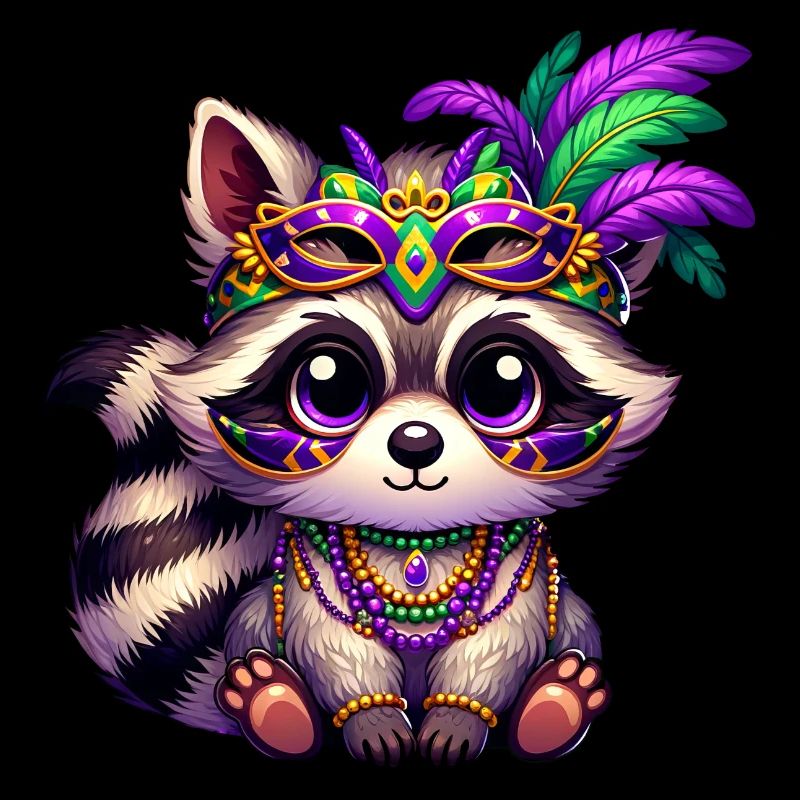Mardi Gras Bear Raccoon Hand Bear Cute Comic