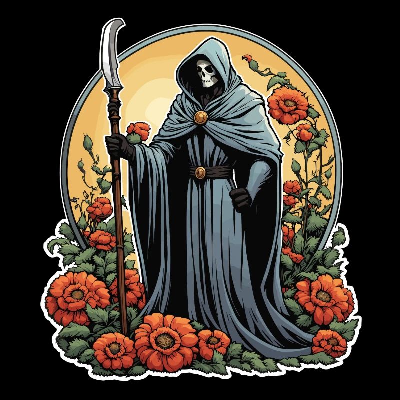 Grim Reaper Flowers Illustration