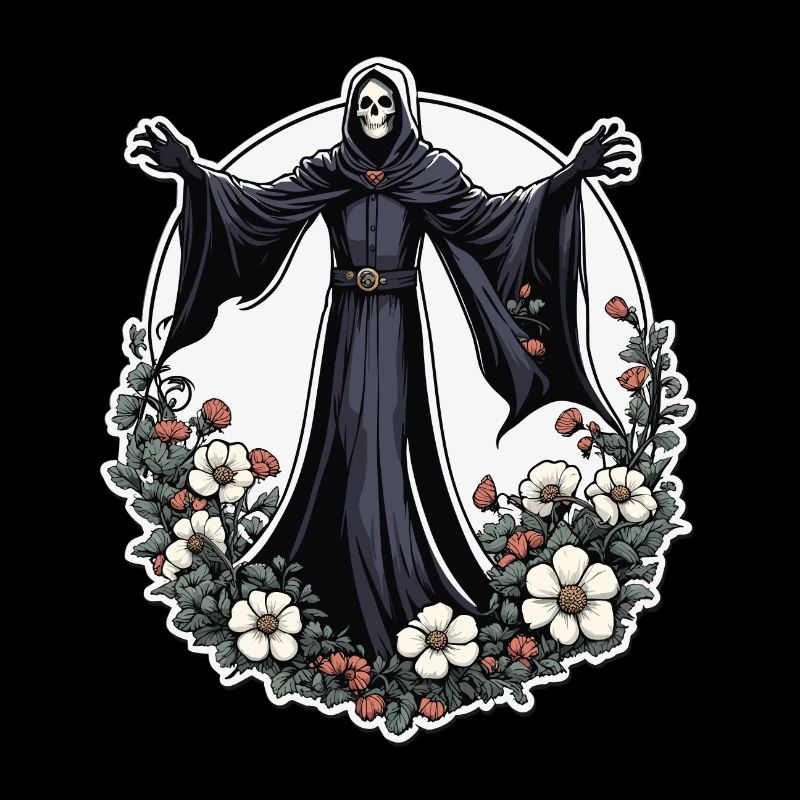 Grim Reaper Flowers Illustration