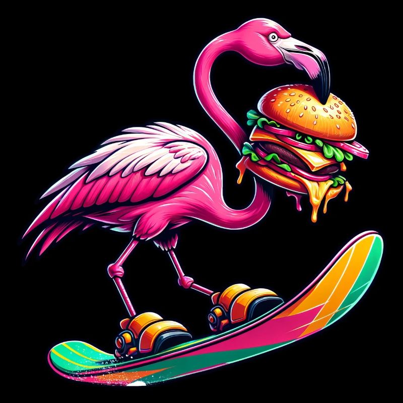 Snowboarder flamant rose avec burger