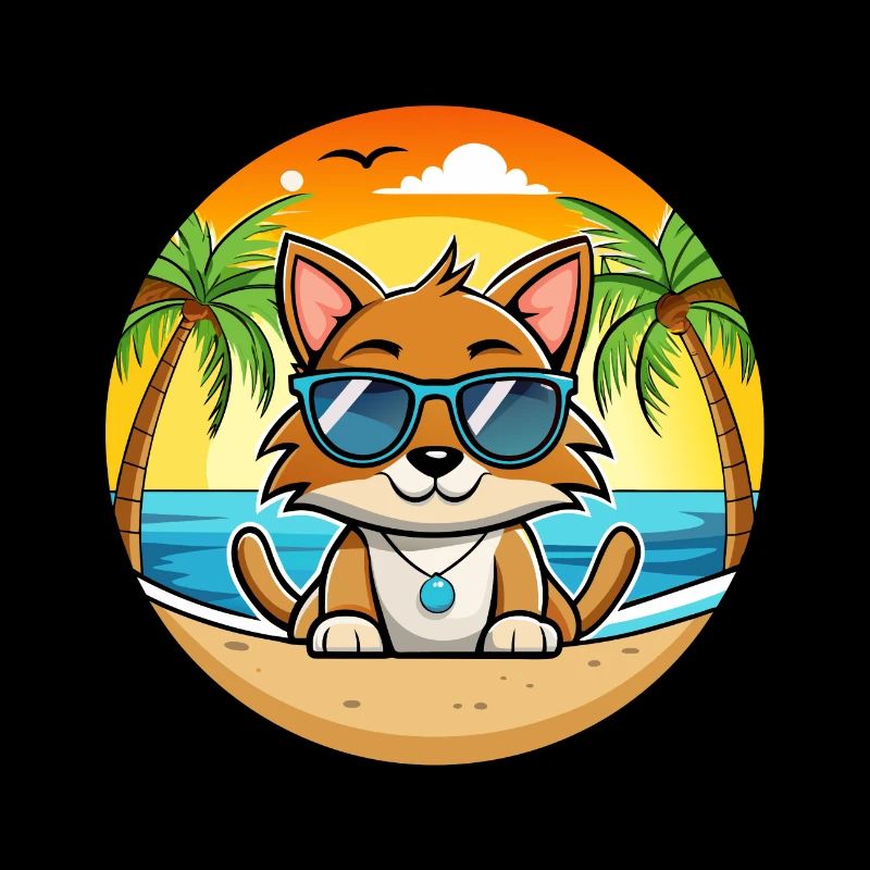 York Chocolate Cat Breed Cartoon Sunglasses Beach