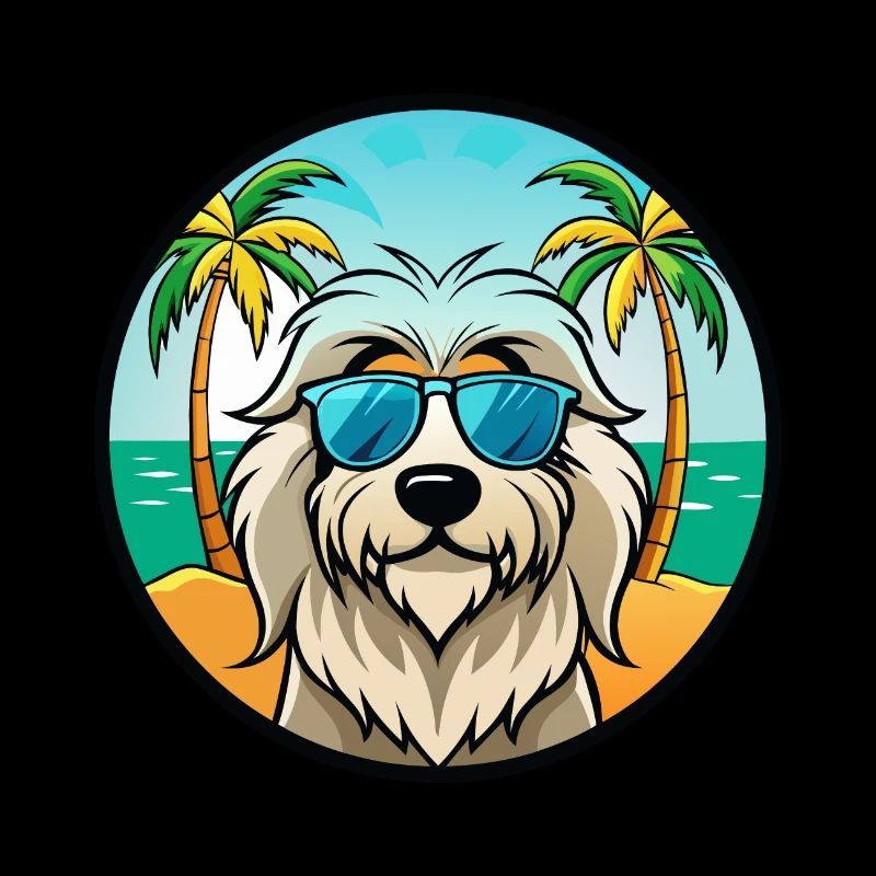 Pyrenäenschäferhund Hunderasse Cartoon Sonnenbrille Strand