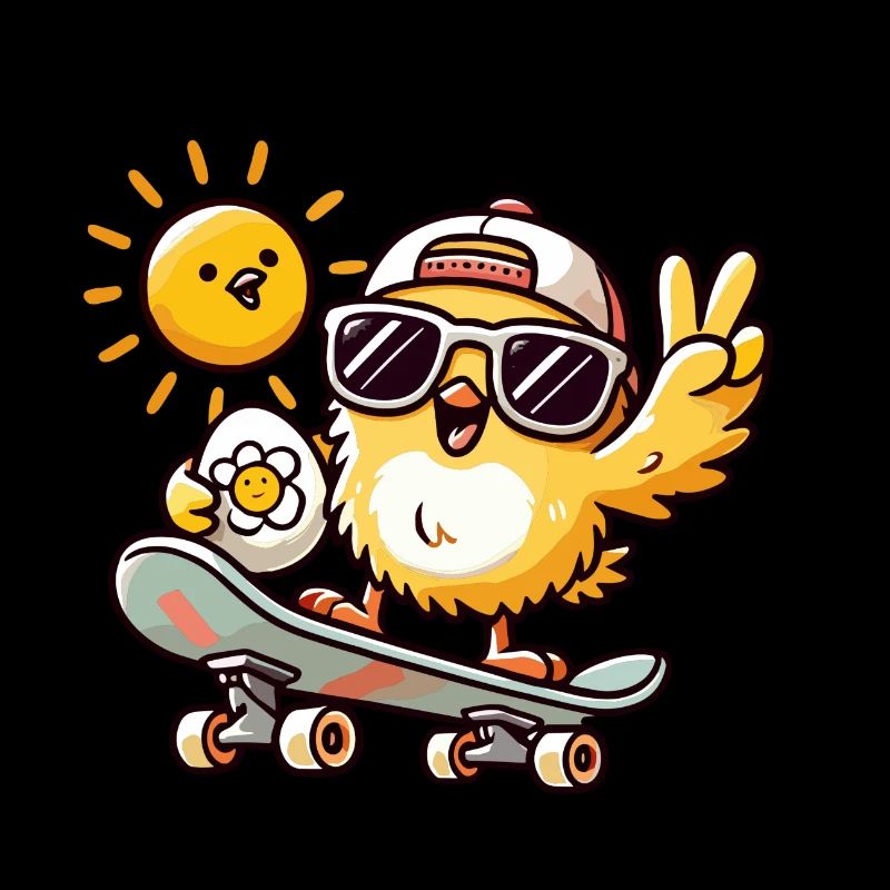 Poussin sur le skateboard